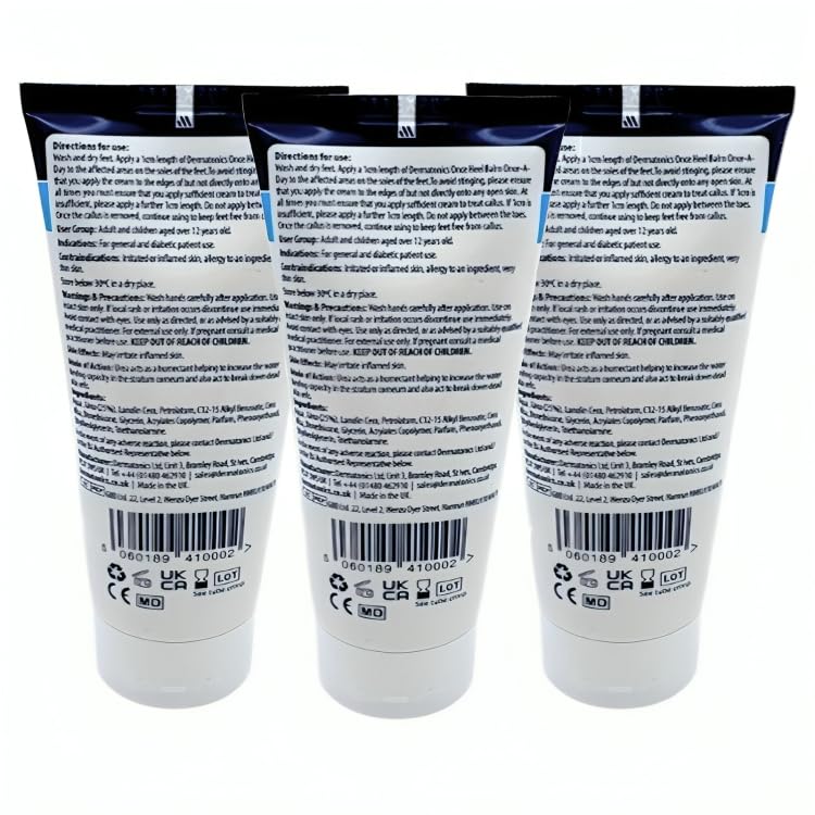 Dermatonics Once Heel Balm | Long-lasting Relief for Rough, Dry, and Callused Heels and Feet | Paraben-free and Clinicaly Proven | Visible Result in 8 Days | Pack of 3 x 200 ml