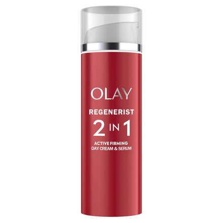 Olay Regenerist Day Face Cream & Serum, 2in1 Anti-Wrinkle + Active Firming Skincare Moisturiser with Anti-Ageing Niacinamide and Peptides, Renews, Firms and Hydrates, Lightweight 50ml