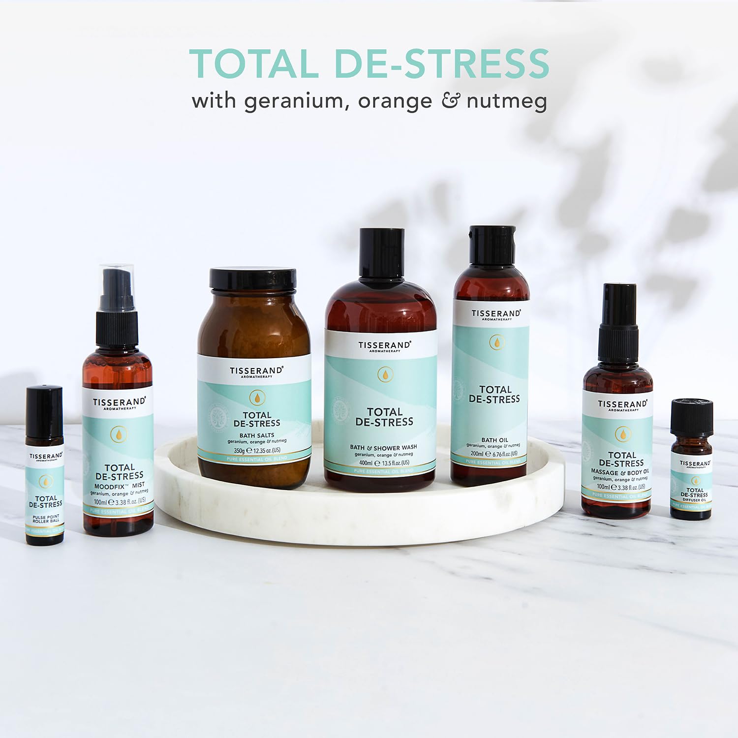 Tisserand Aromatherapy - Total De-Stress - Bath & Shower Wash - Orange, Geranium, Nutmeg Essential Oil - 100% Natural Pure Essential Oils - 400ml