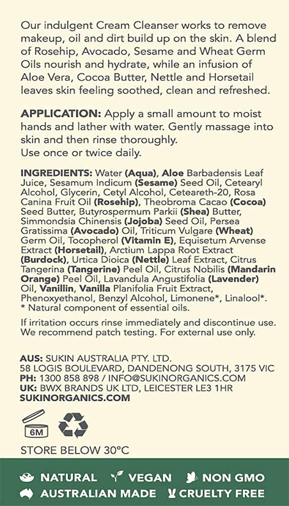 Sukin Naturals Cream Cleanser Pump, 4.23 Fluid Ounce
