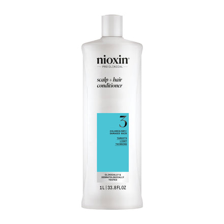 Nioxin System 3 Scalp + Hair Conditioner - Hair Thickening Conditioner for Coloured, Dry and Damaged Hair with Light Thinning - with Biotin & Niacinamide, 1L