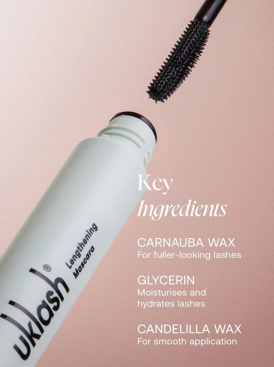 UKLASH Lengthening Mascara (Mascara) - Black, Extra-Black Pigmented, Water-Resistant, Vegan-Friendly, Paraben-Free, Cruelty-Free, Lengthening Formula with Double-Sided Silicone Wand