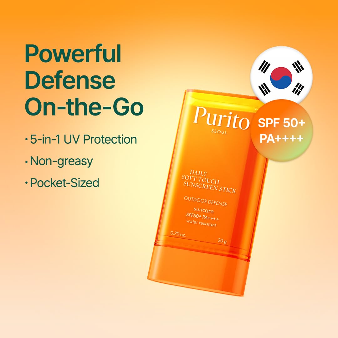 PURITO Seoul Daily Soft Touch Sunscreen Stick SPF50+ PA++++ 5-in-1 Defense UVA & UVB Protection Non-Greasy Lightweight Pocket-Sized Portable Korean Skincare Hypoallergenic 20g, 0.70 oz