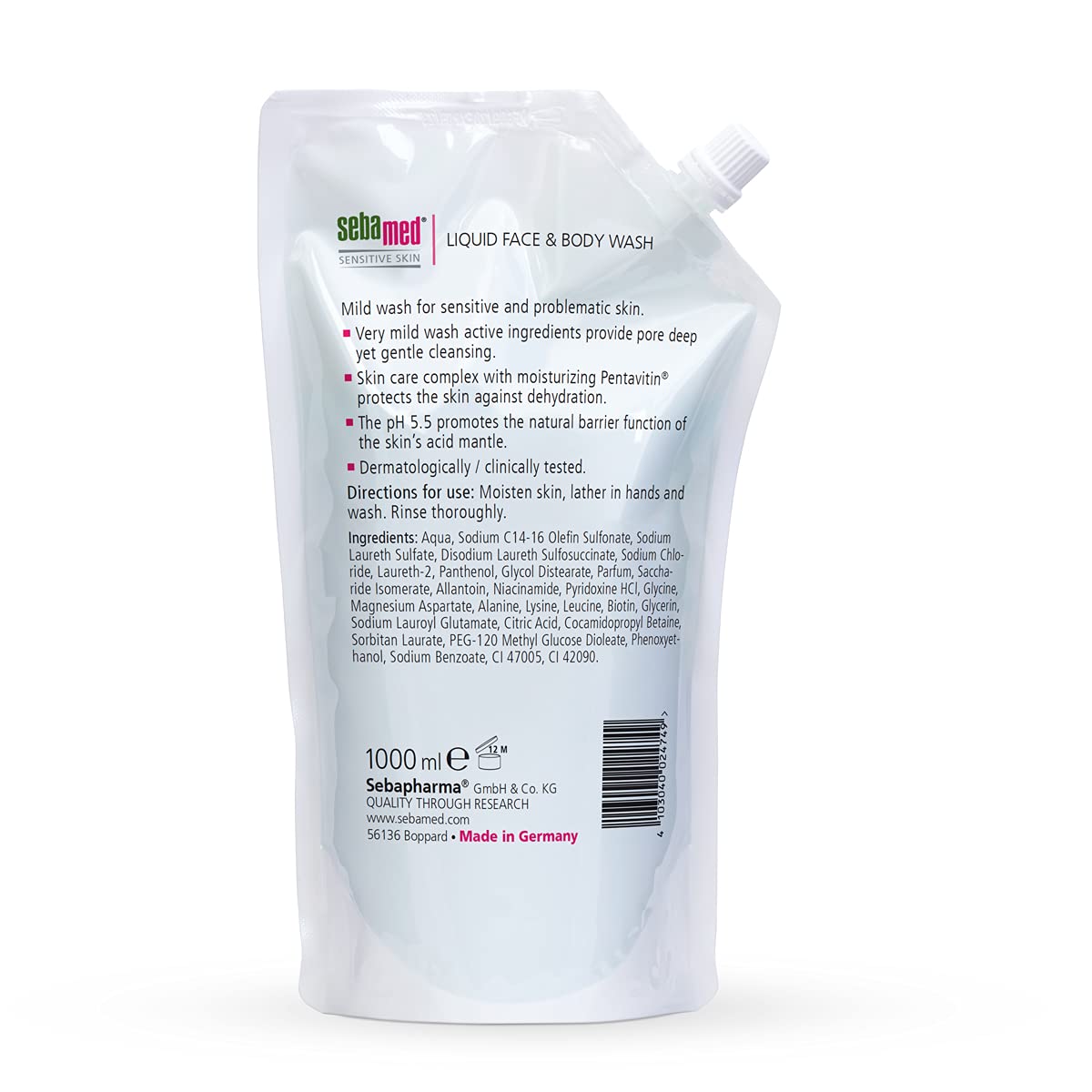 Sebamed Liquid Face & Body Wash | 1L Refill Pack | Soap Free Gentle Cleansing | Sensitive & Problematic Skin