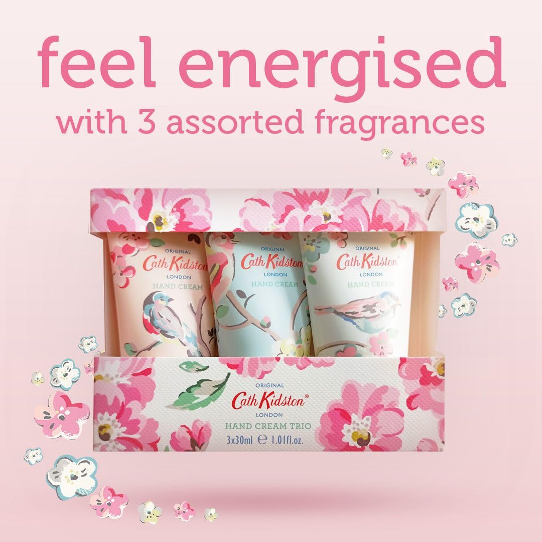 Cath Kidston Blossom Birds Assorted Hand Cream Trio Gift Set | Enriched With Shea Butter | Cruelty Free & Vegan Friendly | Travel Friendly Sizes | 3 x 30ml