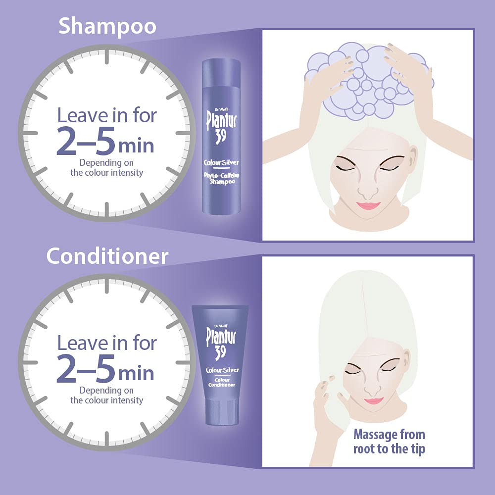Plantur 39 Purple Shampoo and Conditioner Set | Enhanced Silver Sheen for Bleached and Grey Hair | Prevents and Reduces Hair Loss and Supports Hair Growth | 1x Shampoo 250ml | 1x Conditioner 150ml