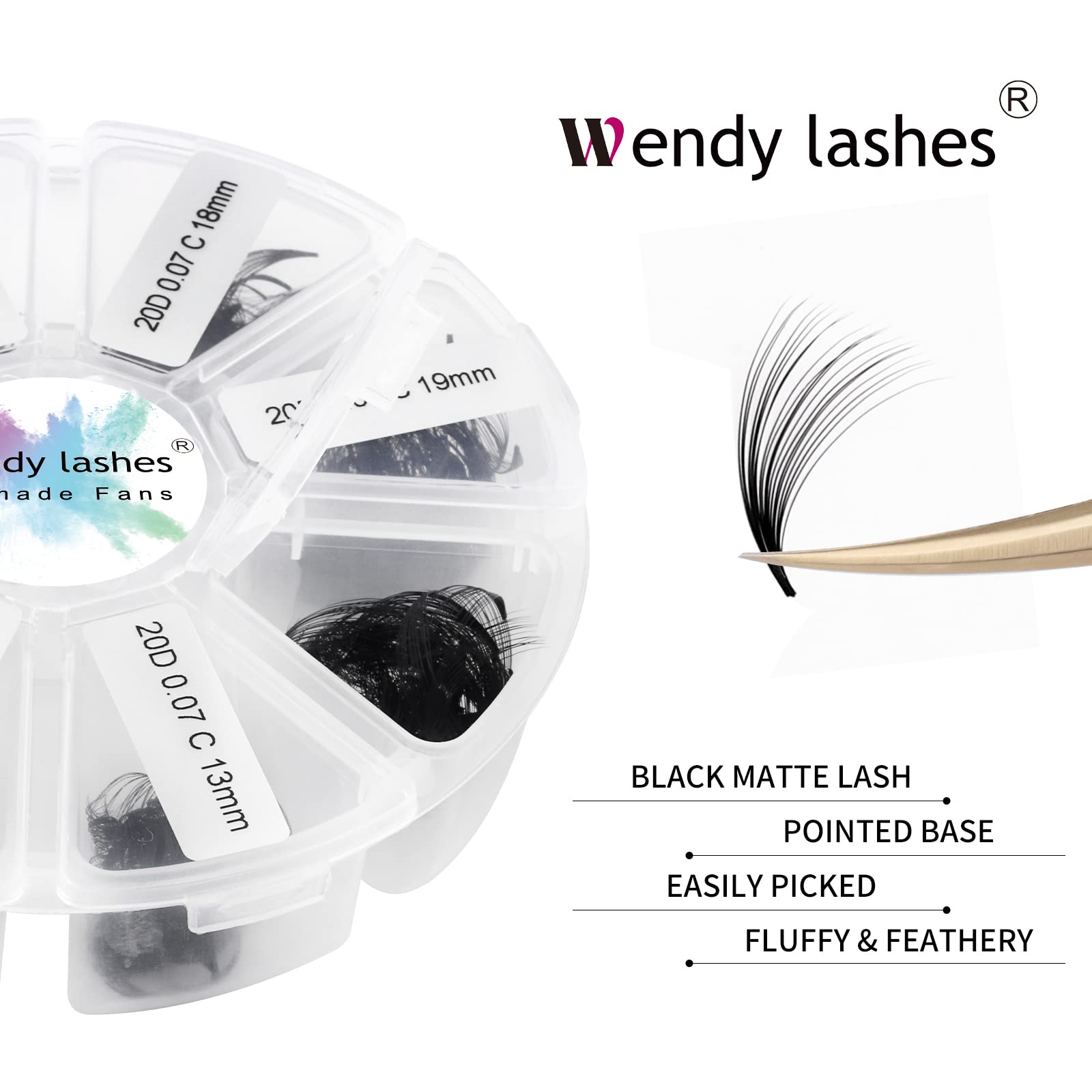 Pre Made Fan Volume Eyelash Extensions 20D 0.07mm D Curl 500 Fans 9-16mm Mixed Tray Premade Fans Loose Volume Lash Extensions Handmade Promade Loose Fans Lash(500-20D-0.07-D-916)
