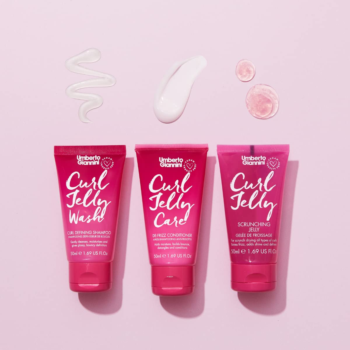 Umberto Giannini Curl Jelly Starter Kit - 3 x 50ml Curl Scrunching Jelly, Curl Jelly Wash Shampoo & Curl Jelly Care Conditioner