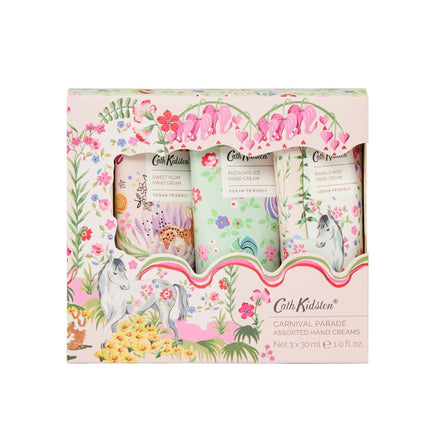 Cath Kidston Hand Cream Trio 3 x 30 ml, Scented and Infused With Essential Oils, Shea Butter, Pocket and Travel Size and Vegan and Cruelty Free, Beauty Gift For Her, Carnival Parade Collection