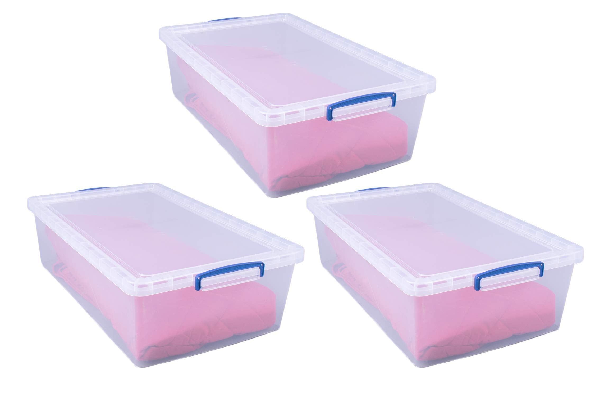 Really Useful Nestable Plastic Storage Box 43 Litre Clear (Pack of 3)