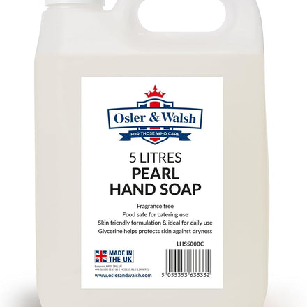 Osler & Walsh 5 Litre Pearl Hand Soap, Lightly Fragranced Hand Wash for Home, School and the Workplace. Hydrates & Softens Skin, Non-Sticky Liquid Hand Soap Protects Skin From Dryness