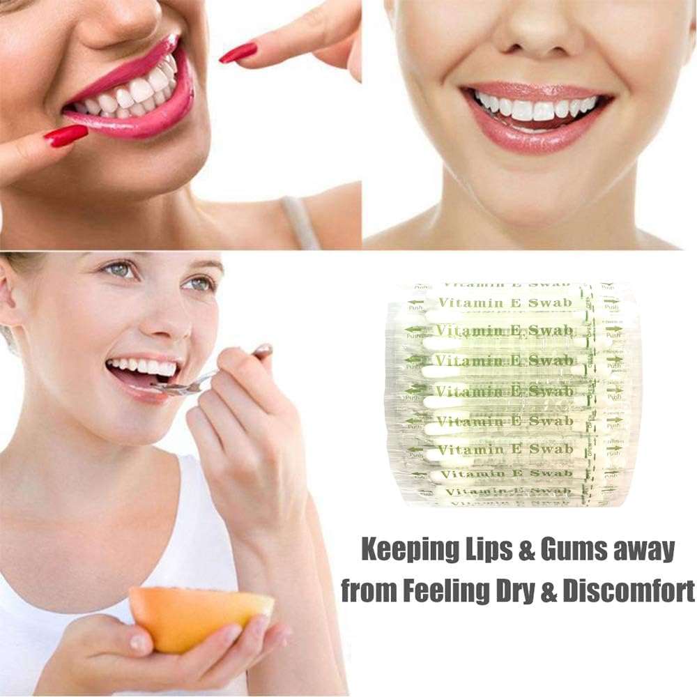 100Pcs Vitamin E Oil Swabs Stick Disposable VE Cotton Swab Protect Lip Gum Anti-Dry Moisturizing Cotton Sticks Teeth Whitening Kits Lip