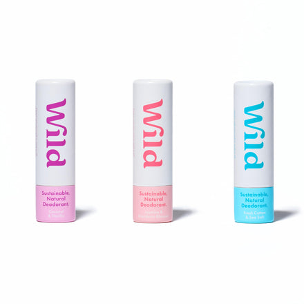 Wild - Pack of 3 Mini Deodorants - Natural Ingredients & Aluminium Free - Long Lasting Protection - Great for Holiday & Travel - Plastic Free - Vegan & Eco-Friendly - Trial Size