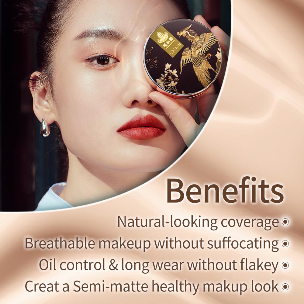 CATKIN SUMMER PALACE Foundation for Mature Skin, Full Coverage Foundation with Lightweight and Breathable Formula, Refillable Cushion, 13g*2