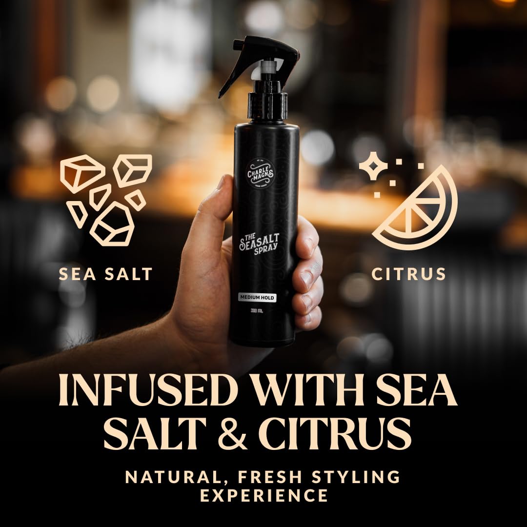 Charlemagne Sea Salt Spray for Men - Salt Water Texture Spray for Hair Volume & Beach Wave Curls with Heat Protection - Matte Finish, Made in Germany (200 ml (1 pack), Medium Hold)