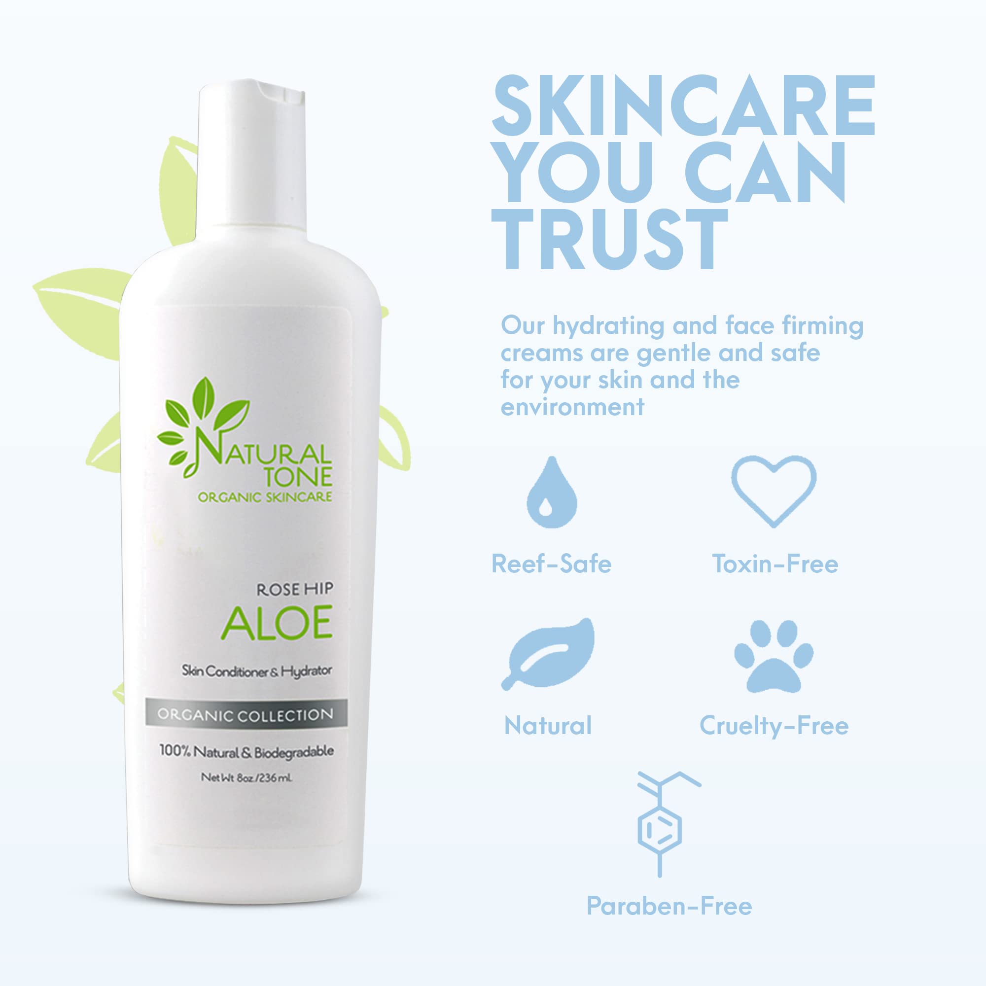 Natural Tone Organic Skincare Rosehip Aloe Lotion Skin Conditioner and Hydrator 236ml