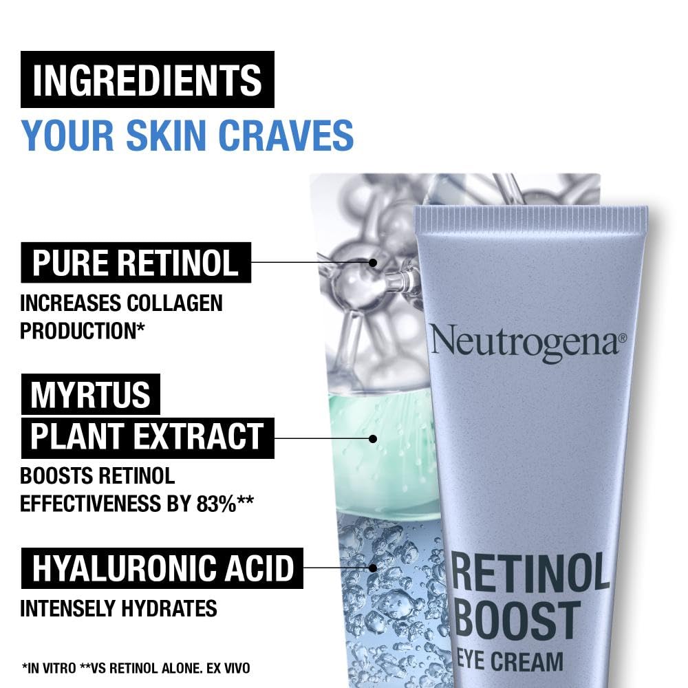 Neutrogena Retinol Boost Eye Cream (1x 15ml), Fragrance-Free Eye Cream for Ageing Skin, Under-Eye Treatment with Retinol for Fresher, Younger-Looking Skin
