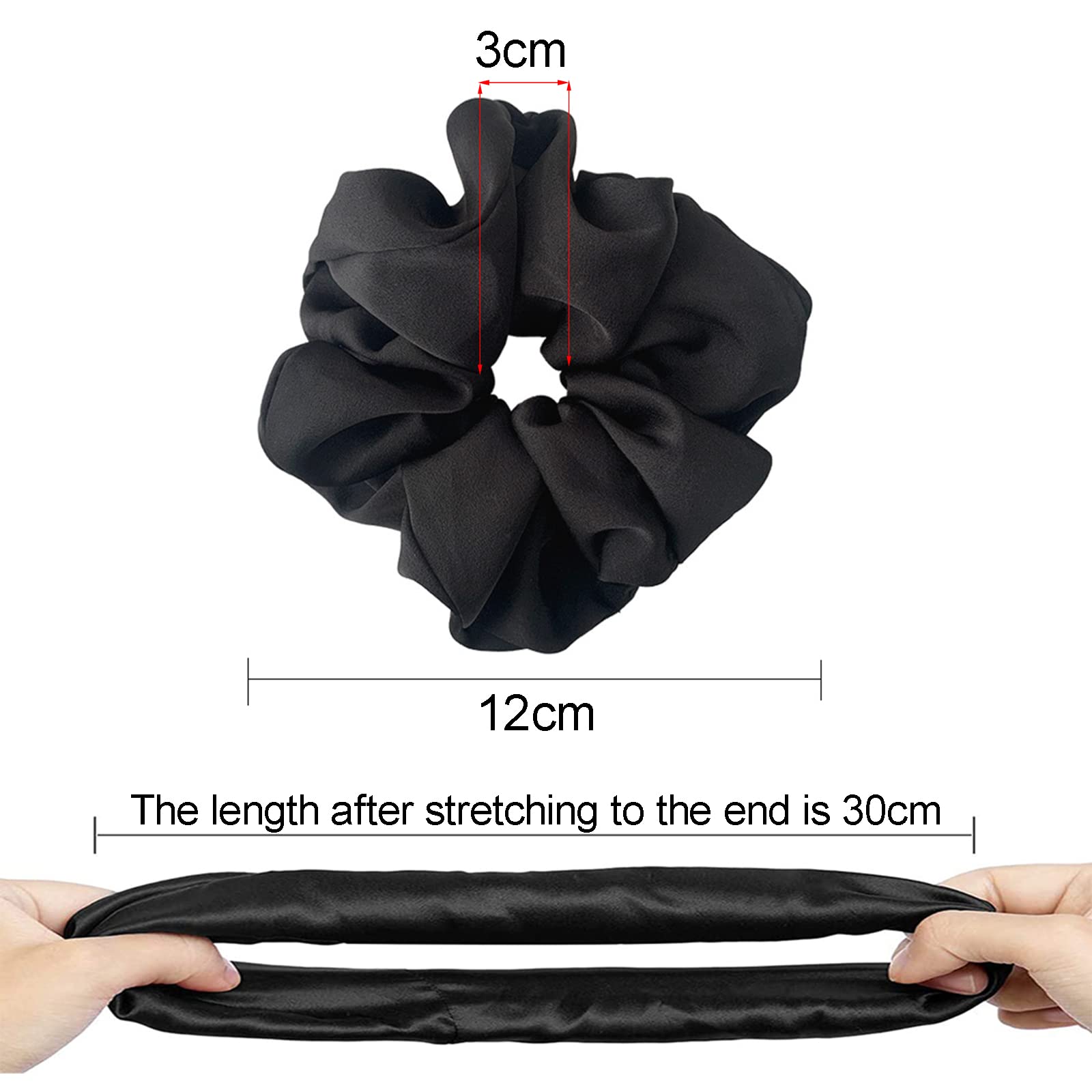 ILamourCar Large Hair Scrunchies, Soft Silky Satin Elastic Soft Hair Ties Scrunchy Hair Bands Ponytail Women Girls Lady Children (2xBlack)