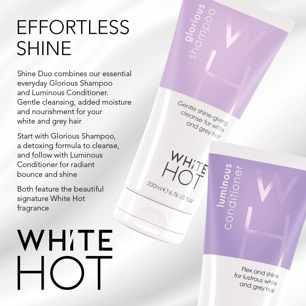 White Hot Shine Duo: Glorious Shampoo & Luminous Conditioner 200ml, shine & cleanse for glossy white & grey hair
