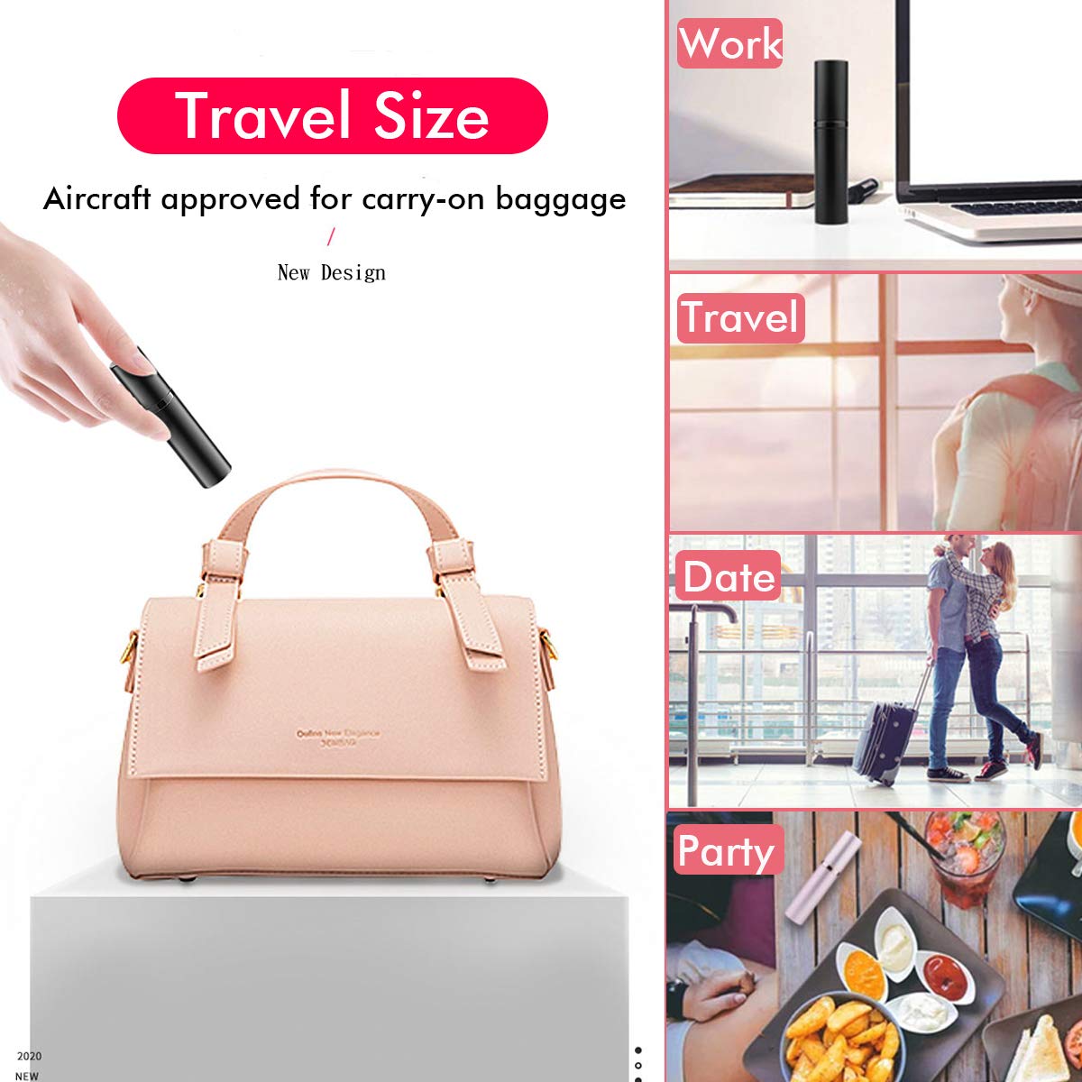 AsaNana Perfume Atomiser, Refillable & Travel Size Perfume Bottle, Leaking Proof,Bottom Pump without Funnel, Luxurious Small women and men, 5ml (CLa-2P(Black&RoseGold))