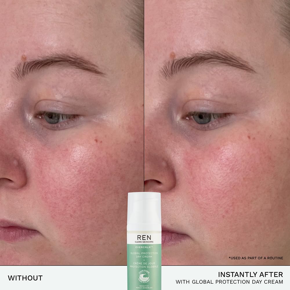 REN Clean Skincare Evercalm Global Protection Day Cream Daytime Face Moisturizer to Nourish Skin & Relieve Dryness 1.7 Fl Oz