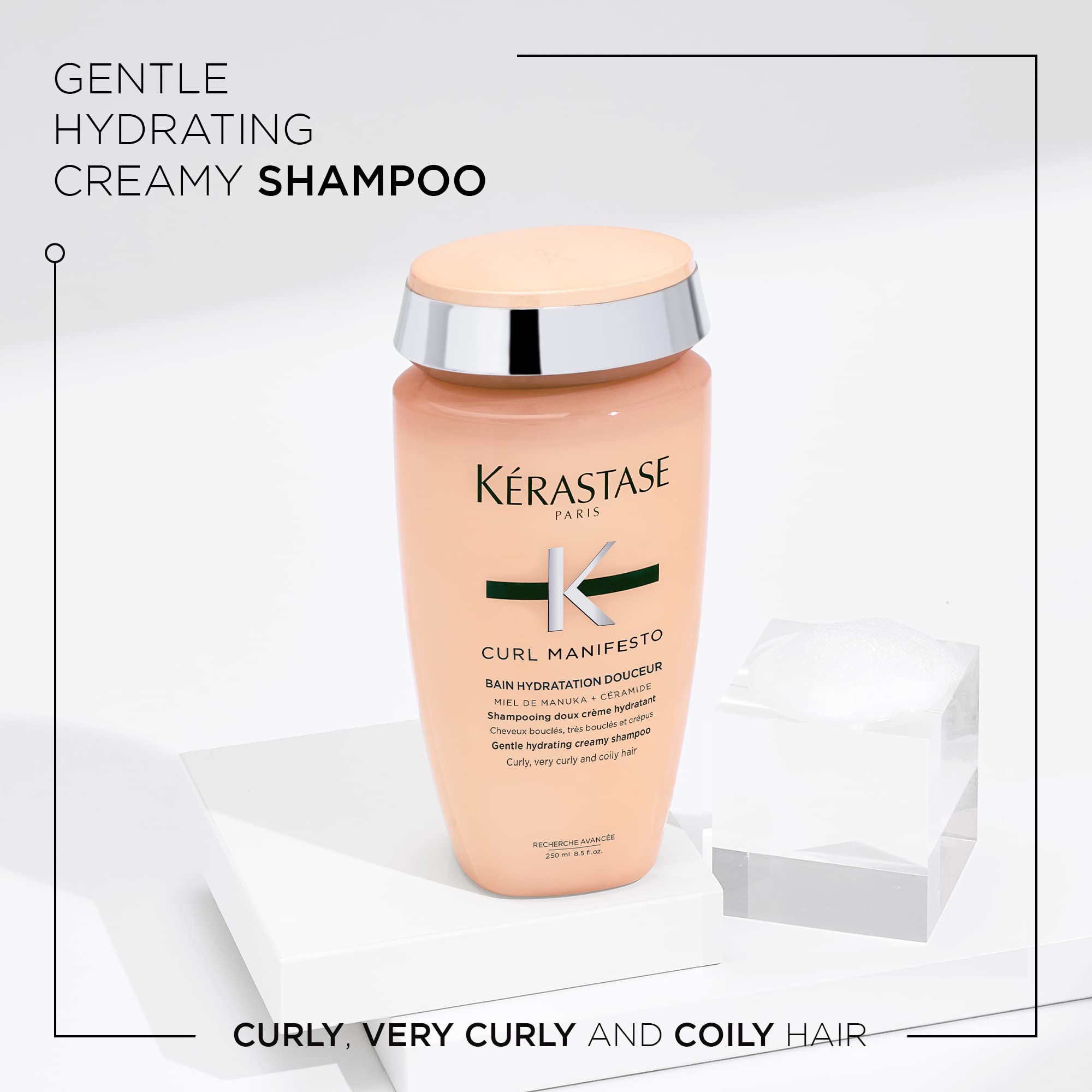 Kérastase Curl Manifesto, Shampoo, For Curly to Very Curly and Coily Hair, With Manuka Honey and Ceramide, Bain Hydratation Douceur, 250 ml