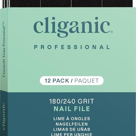 Cliganic 12 Pack Nail File Set: 180/240 Grit | Professional Emery Boards for Natural, Gel & Acrylic Nails | Washable Double Sided Kit | Cliganic 90 Days Warranty