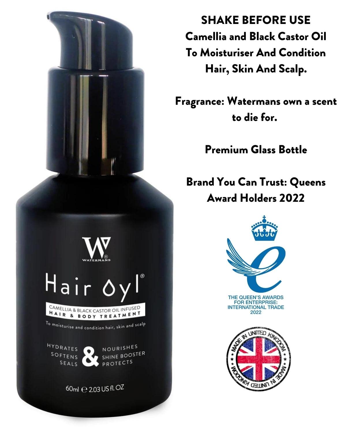 Hair Growth Oil 100% Natural Hair Oil with Camellia Oil, Black Castor Oil Effective Thickening Gloss Mask & Hair Loss Treatment. Duel Use for Hair and Body Hydration.