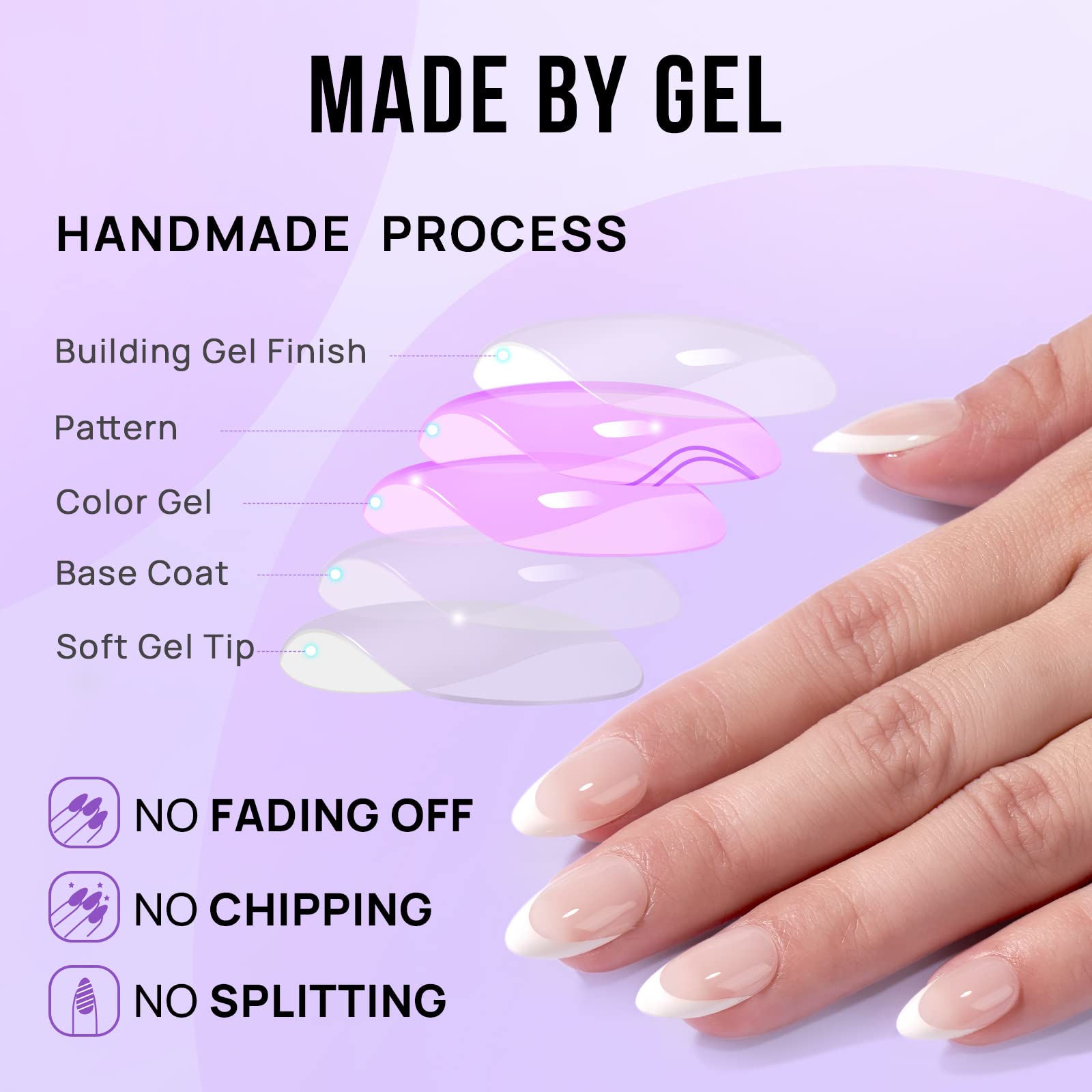 BTArtbox French Tip False Nails - Short Almond Press on Nails with Glue, 30Pcs Soft Gel Fake Nail in 15 Sizes, Reusable Semi-Transparent Stick on Nails for Women, White French