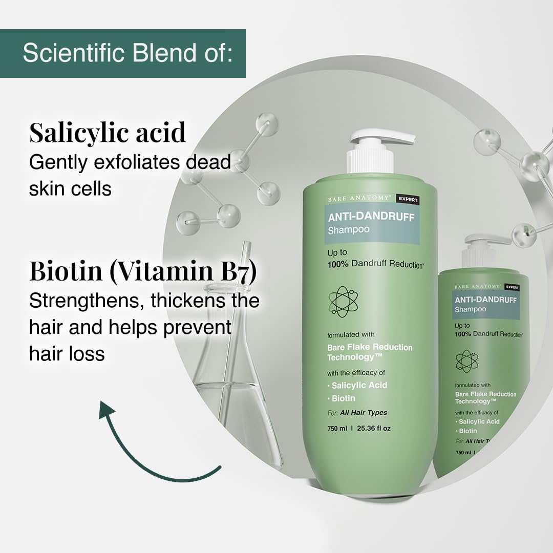 Bare Anatomy Expert Anti-Dandruff Shampoo | Up to 100% Dandruff Reduction | Targets Oily Scalp and Sheds Dry Flakes | 750 ML