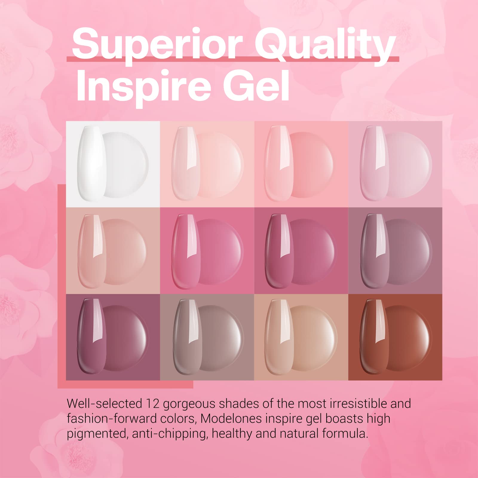 Modelones Gel Nail Kit with 48W Lamp - 12 Colors Pink Gel Nail Polish Set with Lamp Starter Kit, UV LED Nail Lamp, Glossy & Matte Top and Base Coat, Manicure Tools for Beginner DIY at Home
