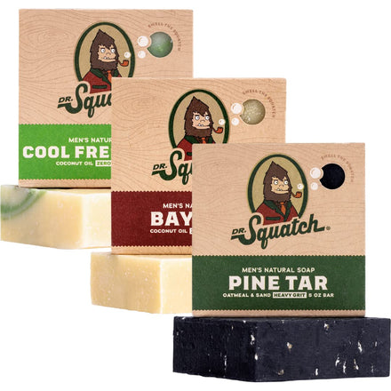Dr. Squatch Natural Soap Bar for Men, 3 Pack to Choose From - Laurel Rum, Cool Fresh Aloe, Pine Tar