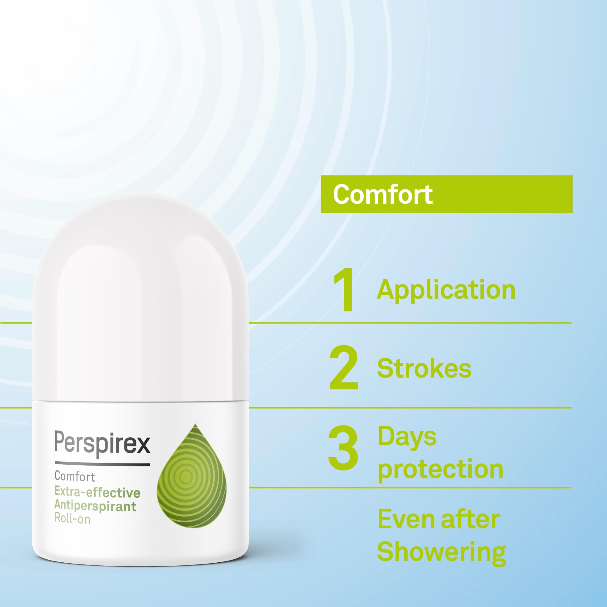 PERSPIREX Extra Strength Antiperspirant Roll On COMFORT 20ml - Fresh Scent 3+ days Odour Protection, Perspirex is an extra strength deodorant brand