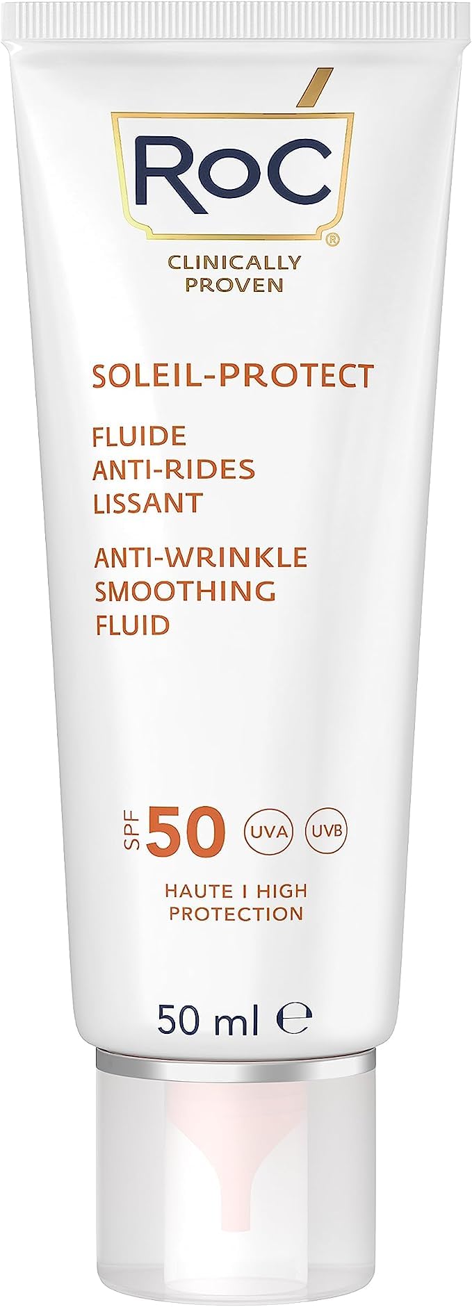 RoC Soleil-Protect Anti-Wrinkle Smoothing Fluid SPF50+ | Moisturiser with Hyaluronic Acid, Sun Cream for Face | 50 ml