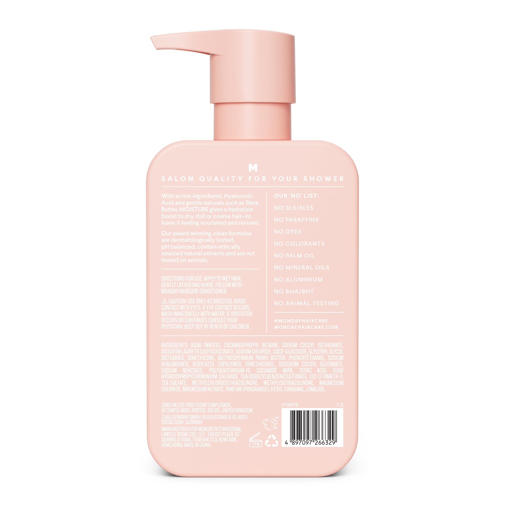 MONDAY Haircare 4 x 350 ml MOISTURE Shampoo with Hyaluronic Acid & Shea Butter for Dry & Dull Hair