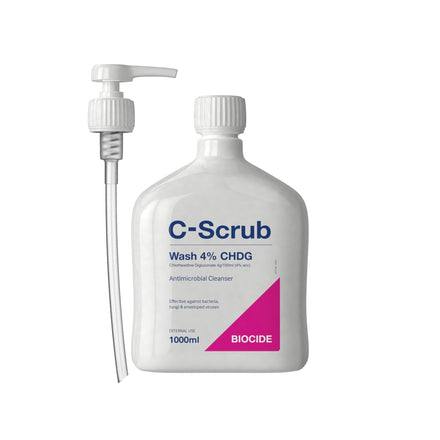 C-Scrub Wash Chlorhexidine 4% w/v | 1000ml | Anti-Microbial Hand, Skin Cleanser | Pump Dispenser | Antibacterial Wash