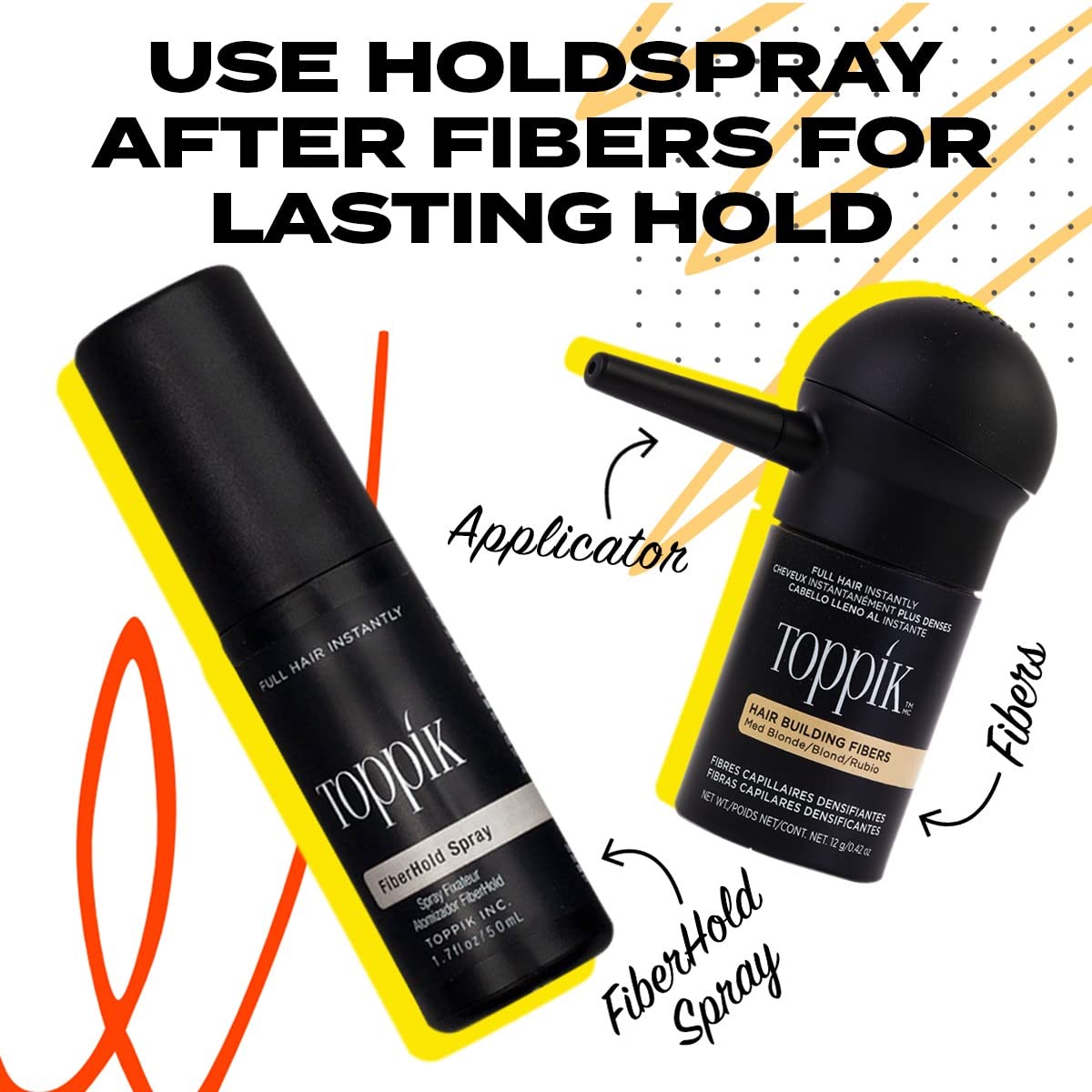 Toppik FiberHold Spray, Strengthens the Bond Between Hair Fibres and Your Hair, for Thicker Looking Hair, 118ml