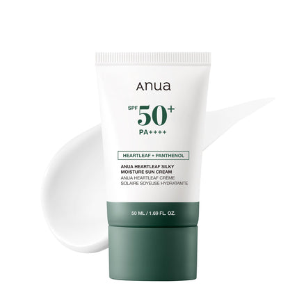 ANUA Heartleaf Silky Moisture Sun Cream SPF 50 PA++++, Korean Sunscreen for Face, Korean Skincare, Korean Makeup Base, Niacinamide, Fragrance Free, Travel Essentials, No White Cast, 50ml /1.69fl.oz