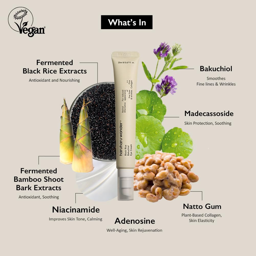 Haruharu Wonder Black Rice Bakuchiol Eye Cream 0.67 fl.oz / 20ml | Natural Retinol Alternative | Cruelty Free (Pack of 2)