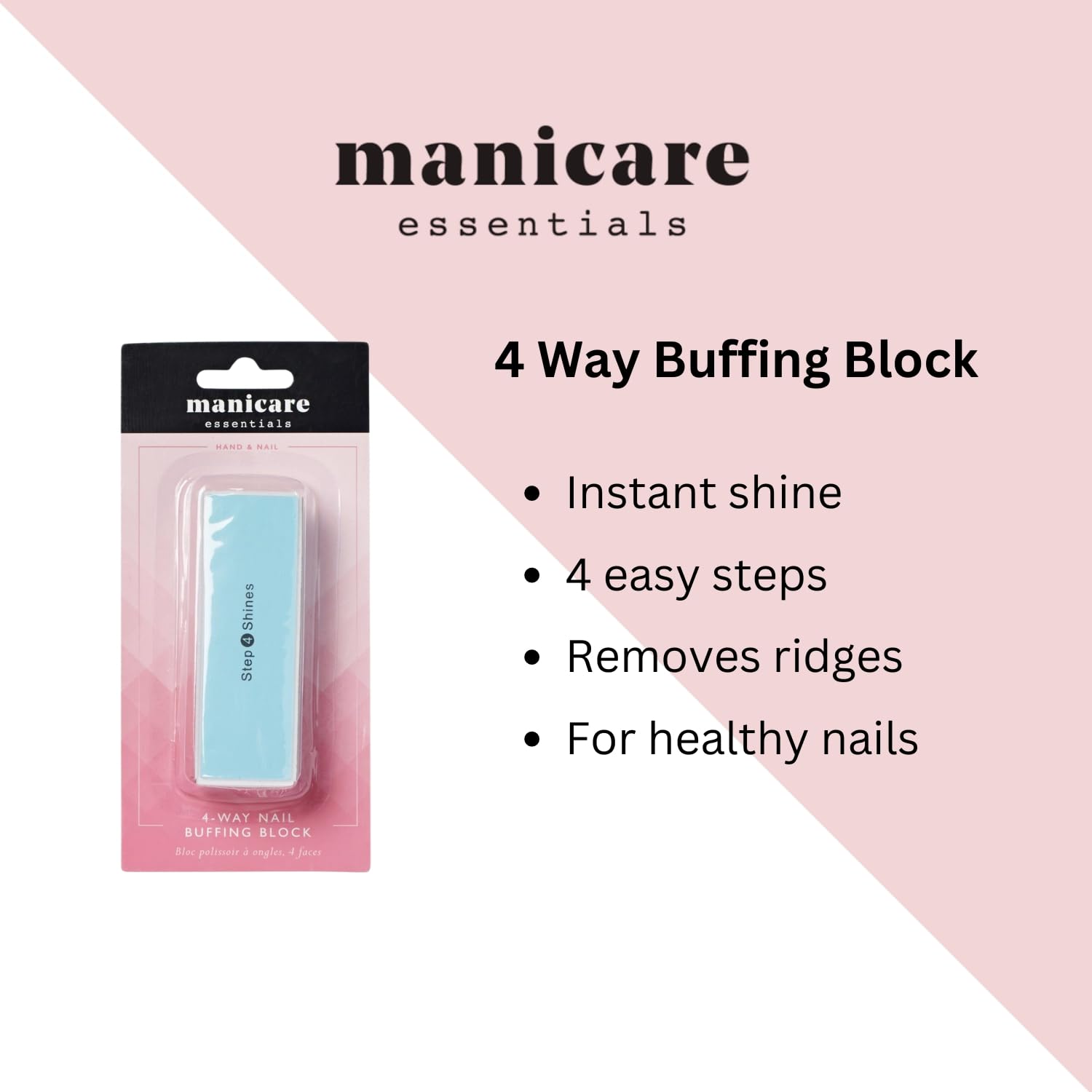 Manicare 4 Way Buffing Block For Nails, Removes Ridges And Creates An Instant High Gloss Shine, Easy To Use Manicure Tool For Shaping, Smoothing and Polishing Nails