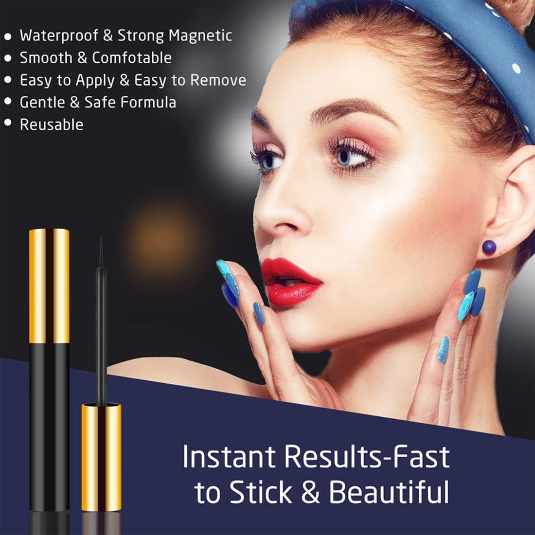 INSMART 10 Pairs False Eyelashes - Upgraded 3D 5D Magnetic Eyelashes & Magnetic Eyeliner Kit with 2 Tubes of Eyeliner & Tweezers - Natural Look, No Glue
