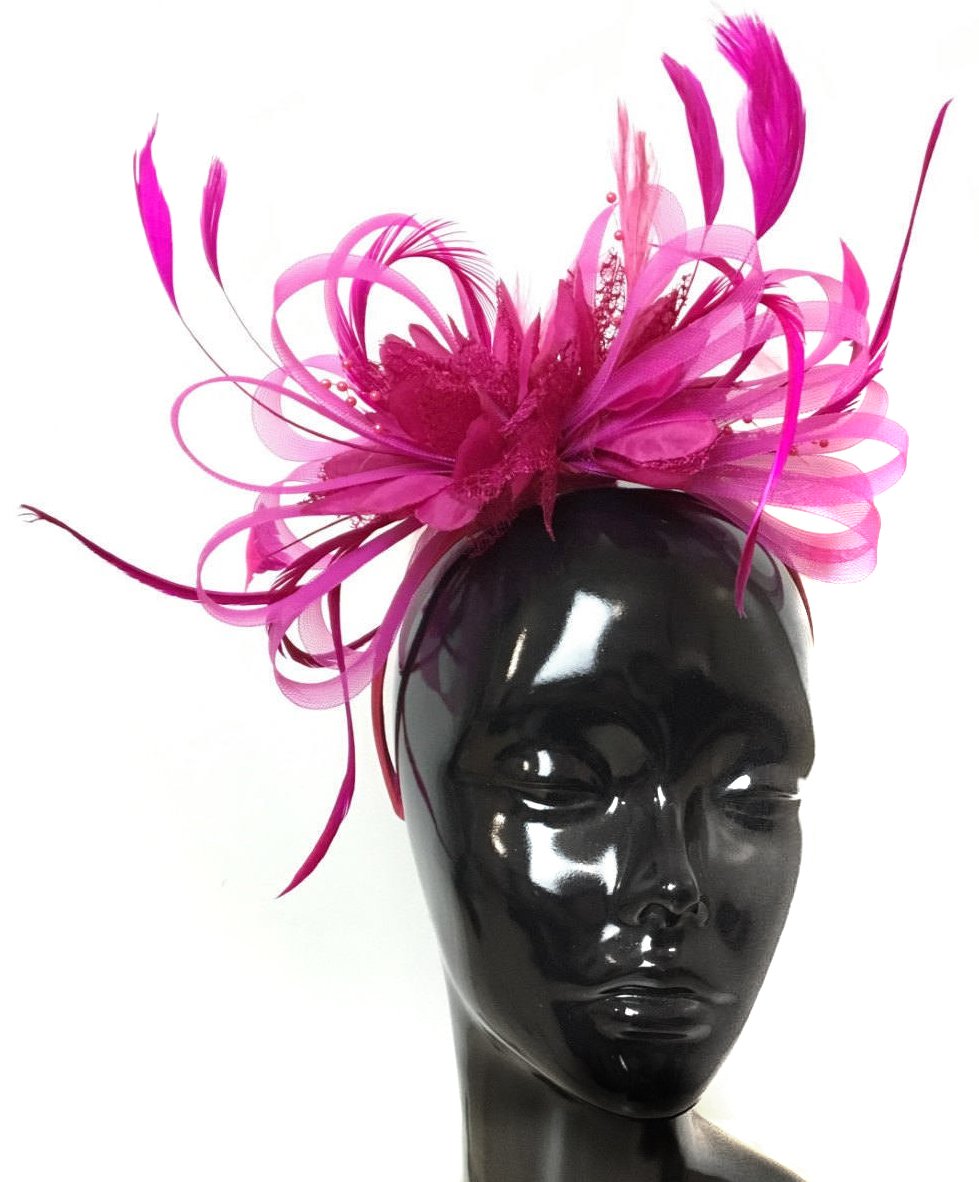 Caprilite Feather Hair Fascinator Headband Wedding and Royal Ascot Races Ladies, M, Fuchsia Hot Pink