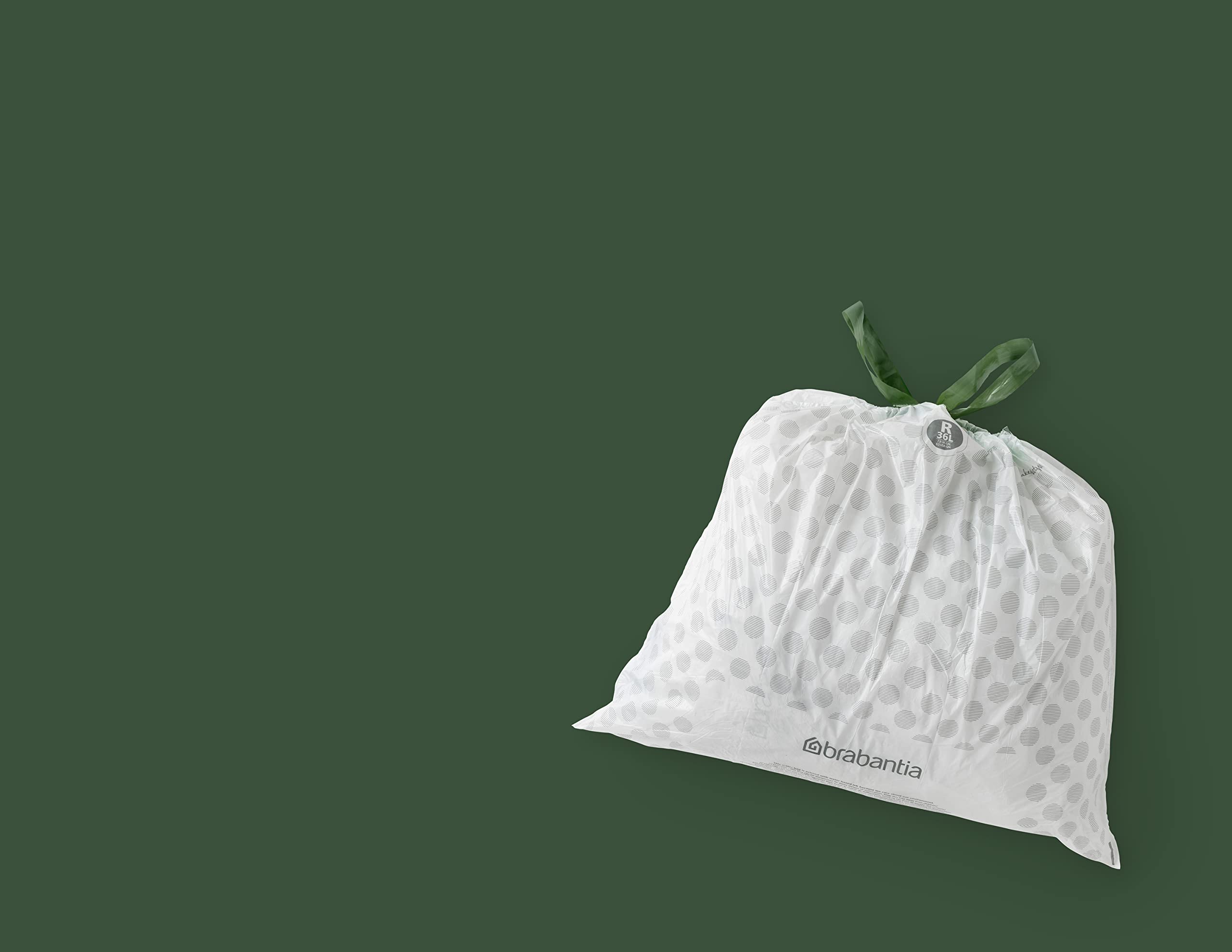 Brabantia PerfectFit Trash Bags (Size R/9.5 Gal) Thick Plastic Trash Can Liners with Drawstring Handles (120 Bags)