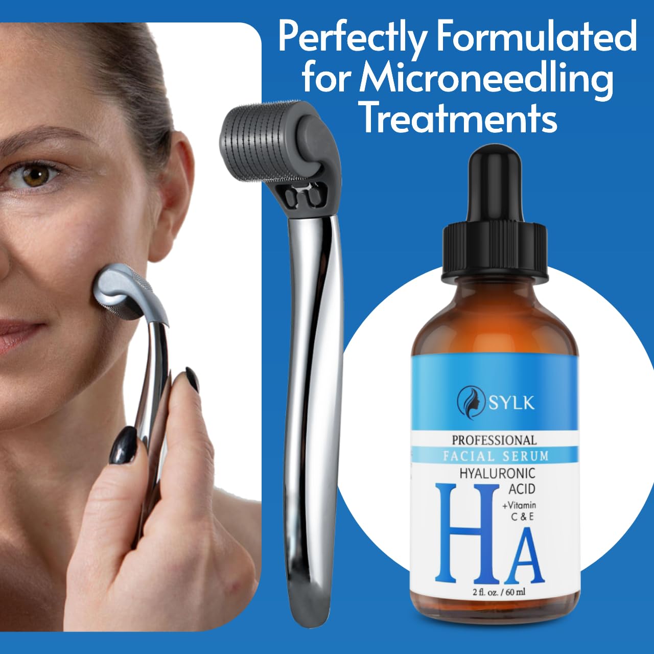 Hyaluronic Acid Serum for Face with Vitamin C & E | Microneedling Serum for Derma Roller | Anti Aging Hydrating Serum | Anti Wrinkle and Solution for Acne Scars | 60 ml