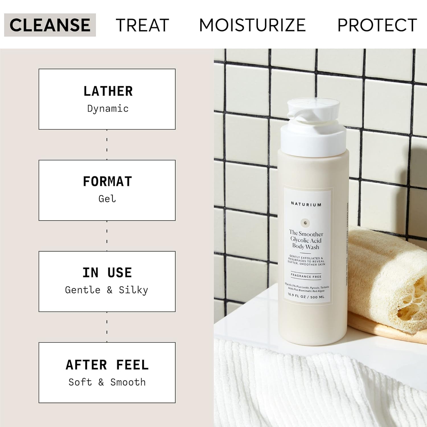 Naturium The Smoother Glycolic Acid Exfoliating Body Wash, Soft & Smoothing Cleanser | 16.9 FL OZ / 500 ML