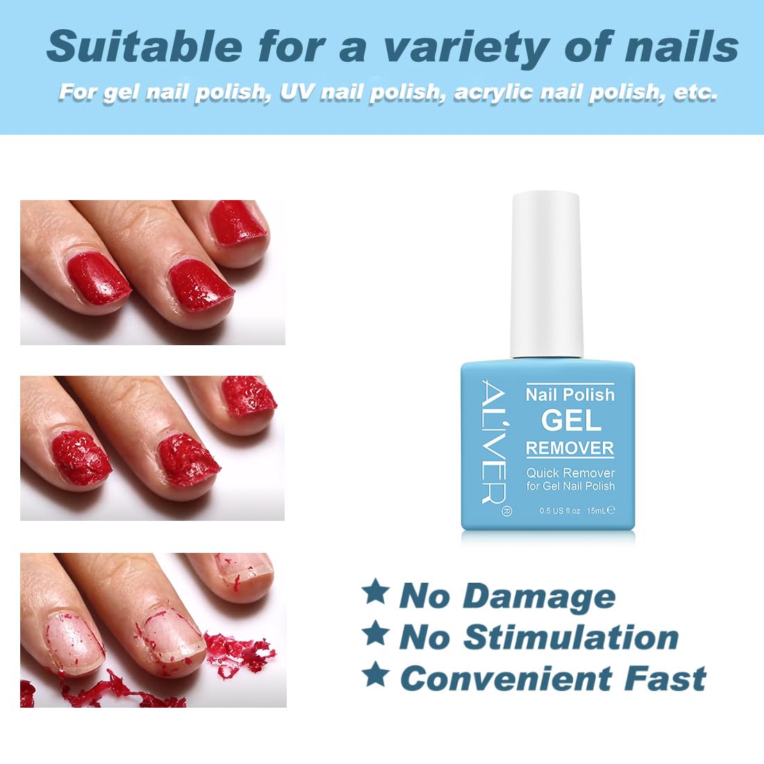 Gel Nail Polish Remover 2 Pcs, Peel off in 3-5 Min, Easy Quick Remove Gel Nail, Acrylic & UV Nail, Without Foil Soak or Wrap, Do Not Hurt Nails, with Nail File, Cuticle Pusher and Nail Polish Scraper