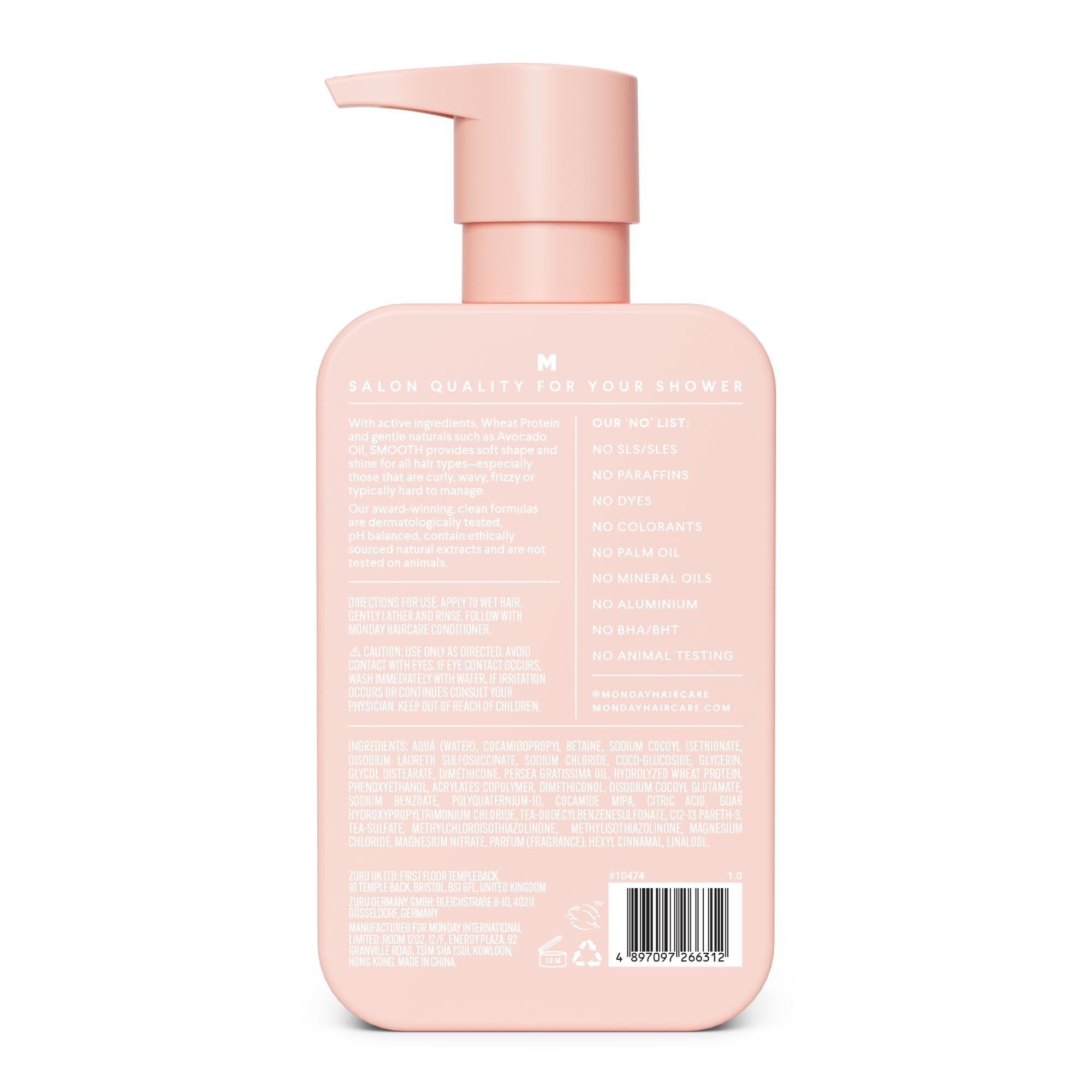 MONDAY Haircare 4 x 350 ml SMOOTH Shampoo with Wheat Protein & Avocado Oil for Frizz-Prone Hair