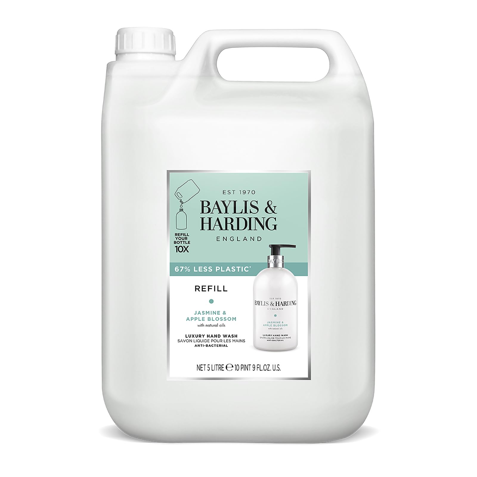 Baylis & Harding Jasmine & Apple Blossom Anti-Bacterial Hand Wash 5 Litre Refill (Pack of 2 - Total 10 Litres) - Vegan Friendly