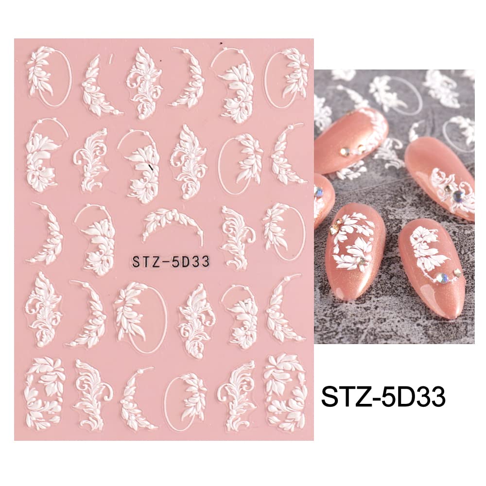 5D Spring Embossed Flower Nail Art Stickers 4 Sheets JMEOWIO Real Self-Adhesive Decals Floral Design Nail Decoration for Women Girls