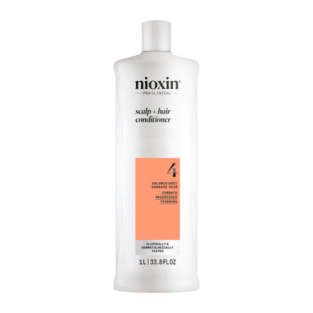 Nioxin System 4 Scalp + Hair Conditioner - Hair Thickening Conditioner for Coloured, Dry and Damaged Hair with Progressed Thinning - with Biotin and Niacinamide, 1L
